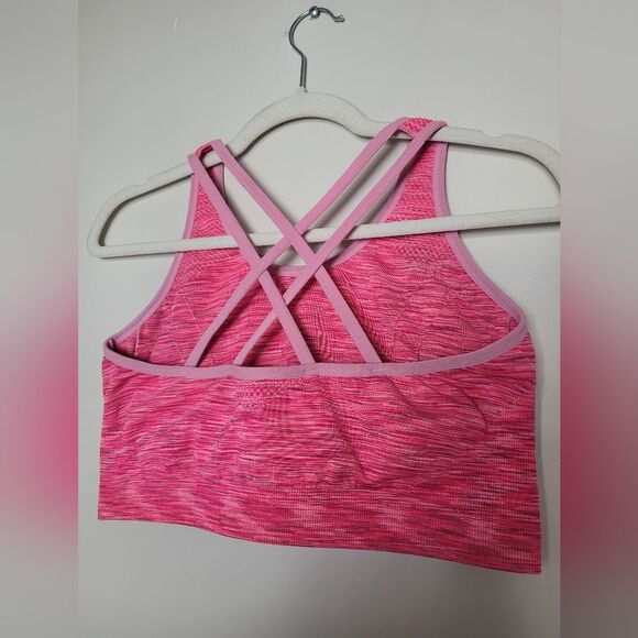 Hot Pink Sports Bra Medium Support Criss Cross Double Strap Pullover Workout - Picture 7 of 7